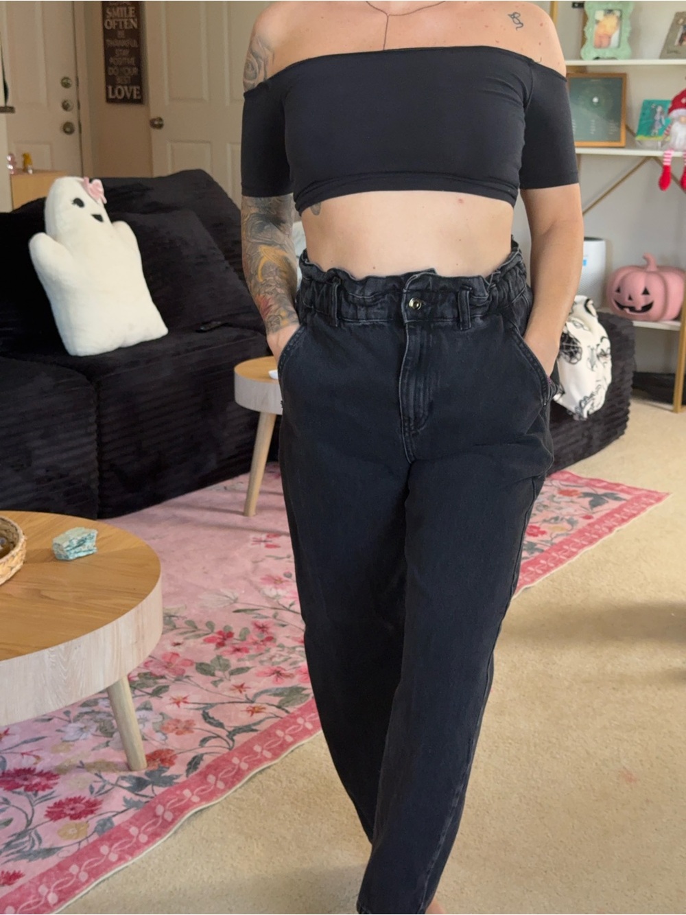 Zara High-Waist Paperbag Black Women’s Jeans